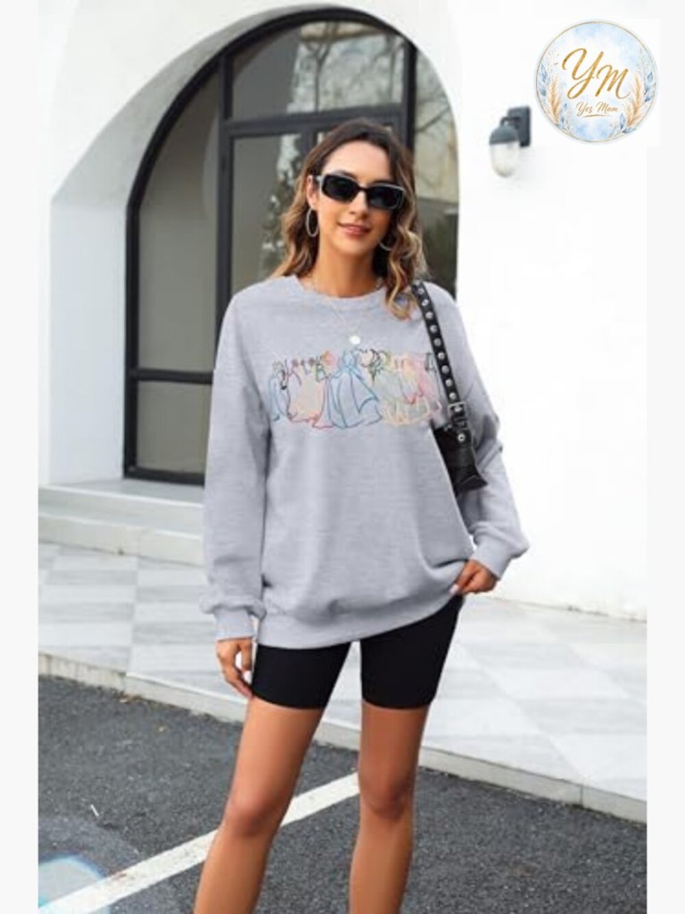 Crewneck Sweatshirt Embroidered Fantasy Castle Pullover Long Sleeve Top - Picture 2 of 6